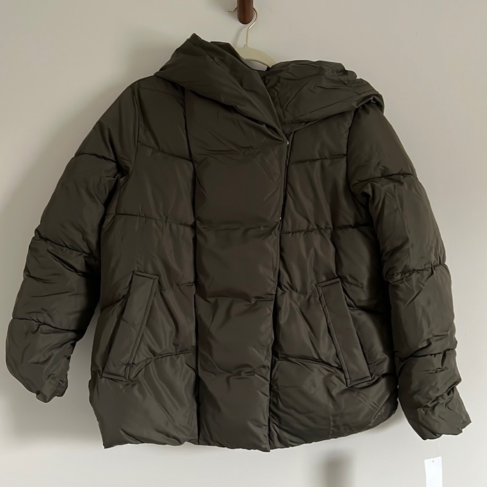 Lucky Brand Asymmetrical Mid Weight Puffer Army Green